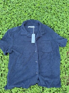 Outerknown Navy Terry Short-Sleeve Camp Shirt